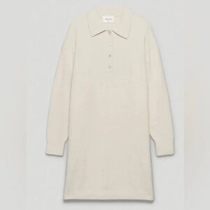 Wilfred Free Aritzia Hush Knit White Fuzzy Long Sleeve Polo Dress